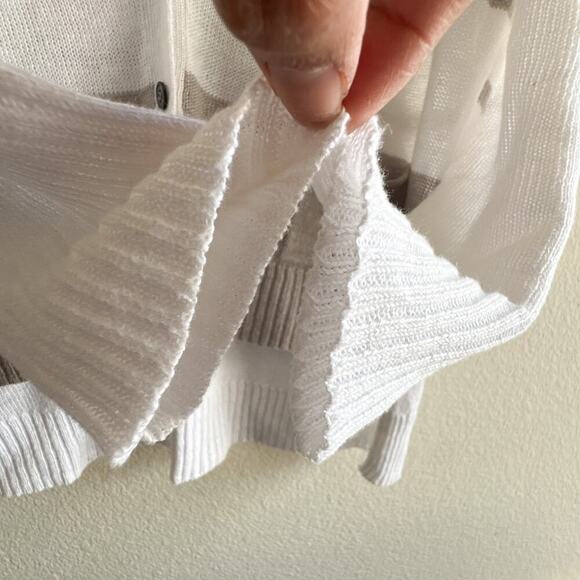 Eileen Fisher XS Linen Slub Cardigan Striped Beige White Lightweight Sweater - Picture 9 of 10